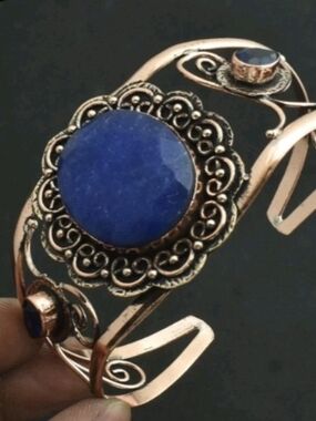 Beautiful Copper Simulated Sapphire Blue Cuff
